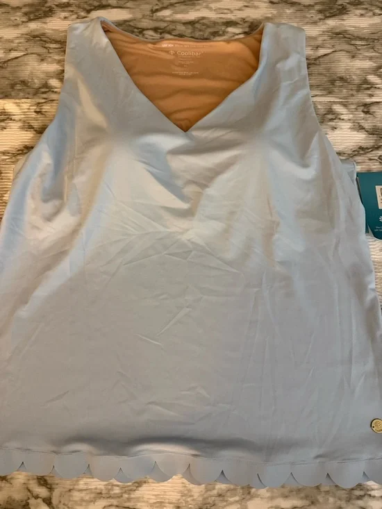 NWT Coolibar Light Blue Womens acropora Scallop Tank top w/built-in bra shirt XL - Picture 2 of 6